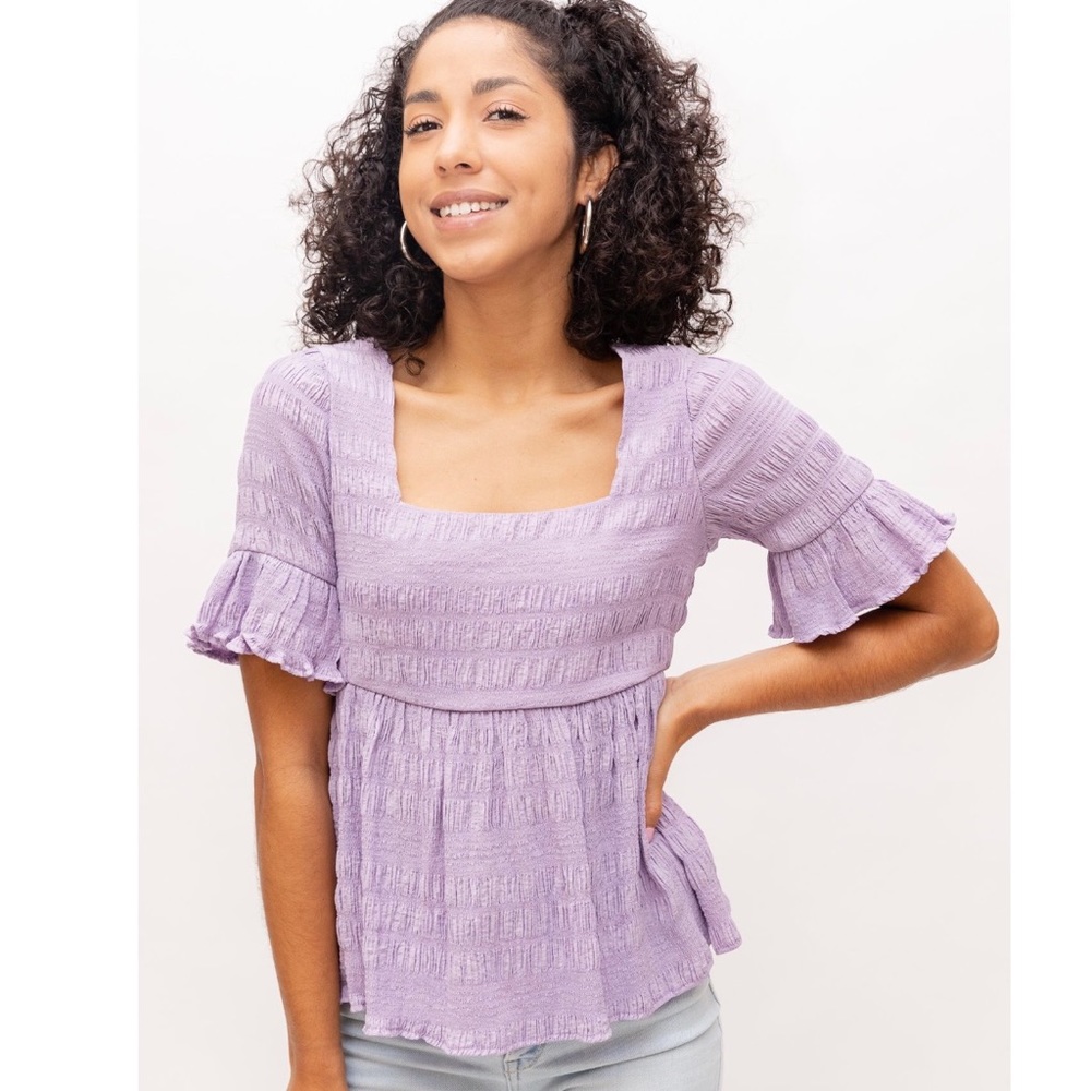 ON TWELFTH Lilac Ruffle Babydoll Peplum Top Sz. S - NWT